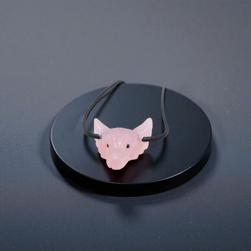 Pendentif quartz rose tête de loup
