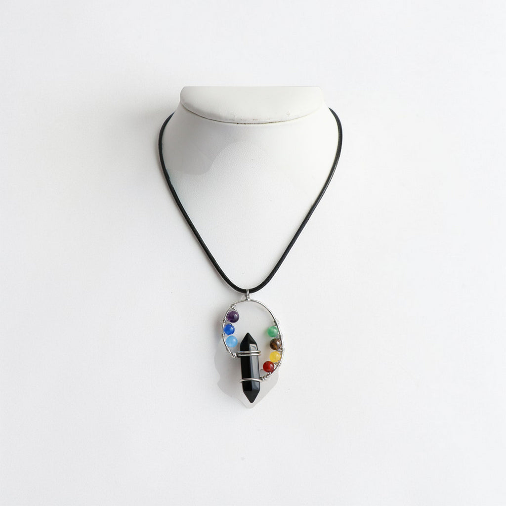 Pendentif Onyx et 7 Chakras – Collier Pierre avec Perles Chakras