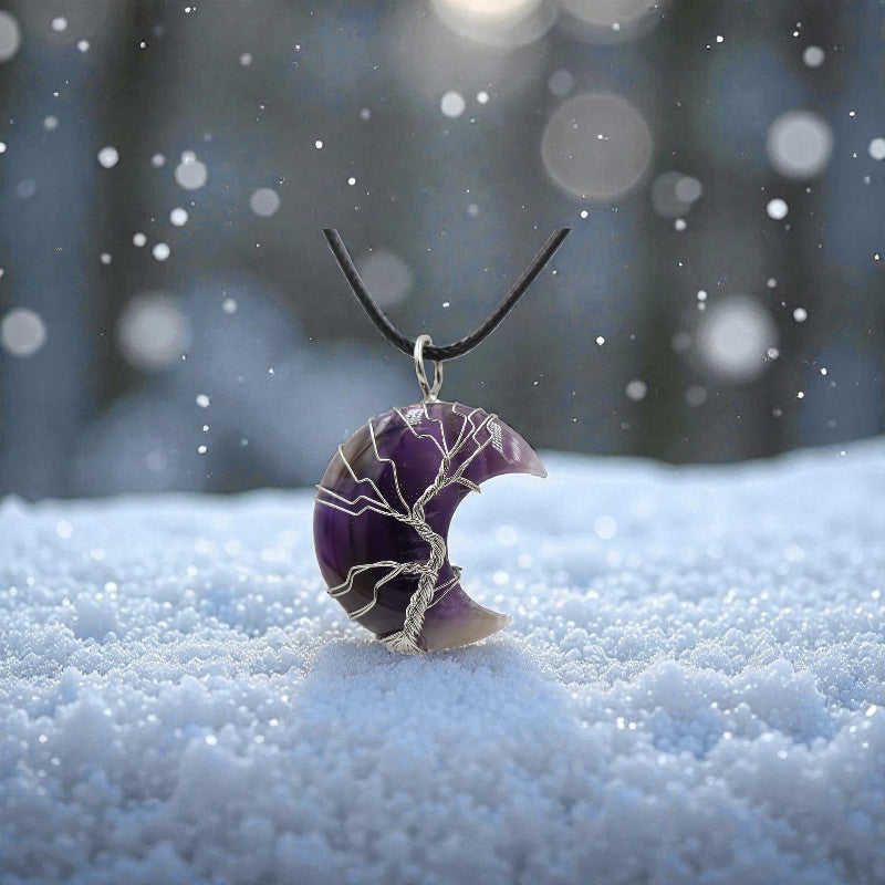 Pendentif Améthyste lune arbre de vie