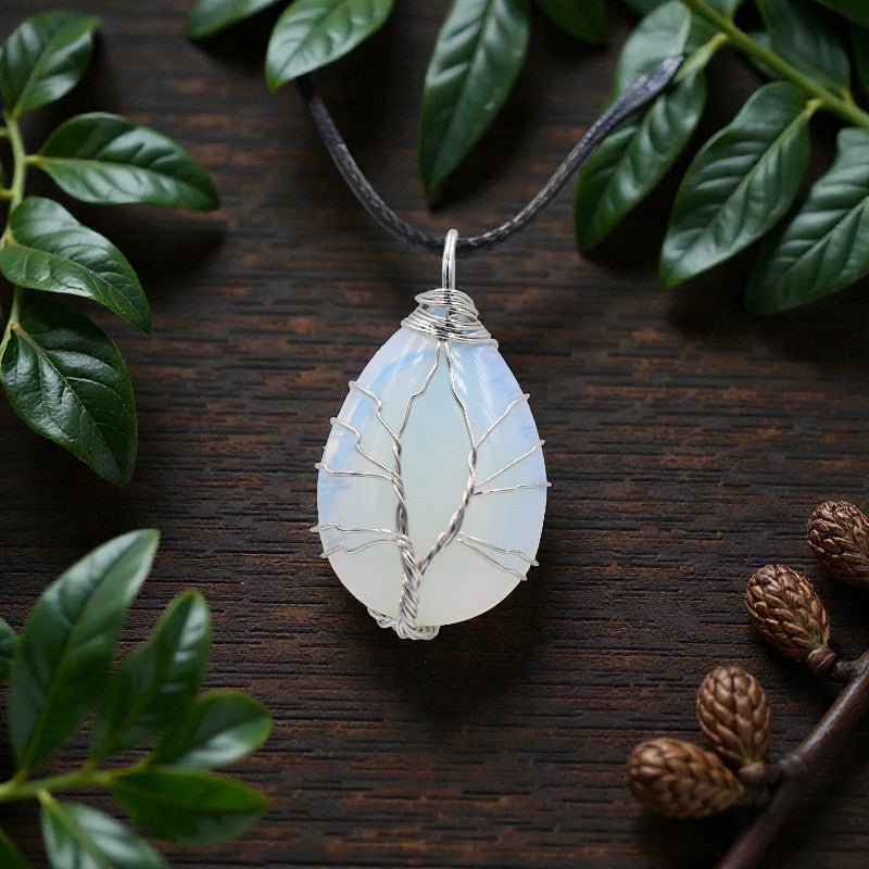 Pendentif Opaline goutte arbre de vie