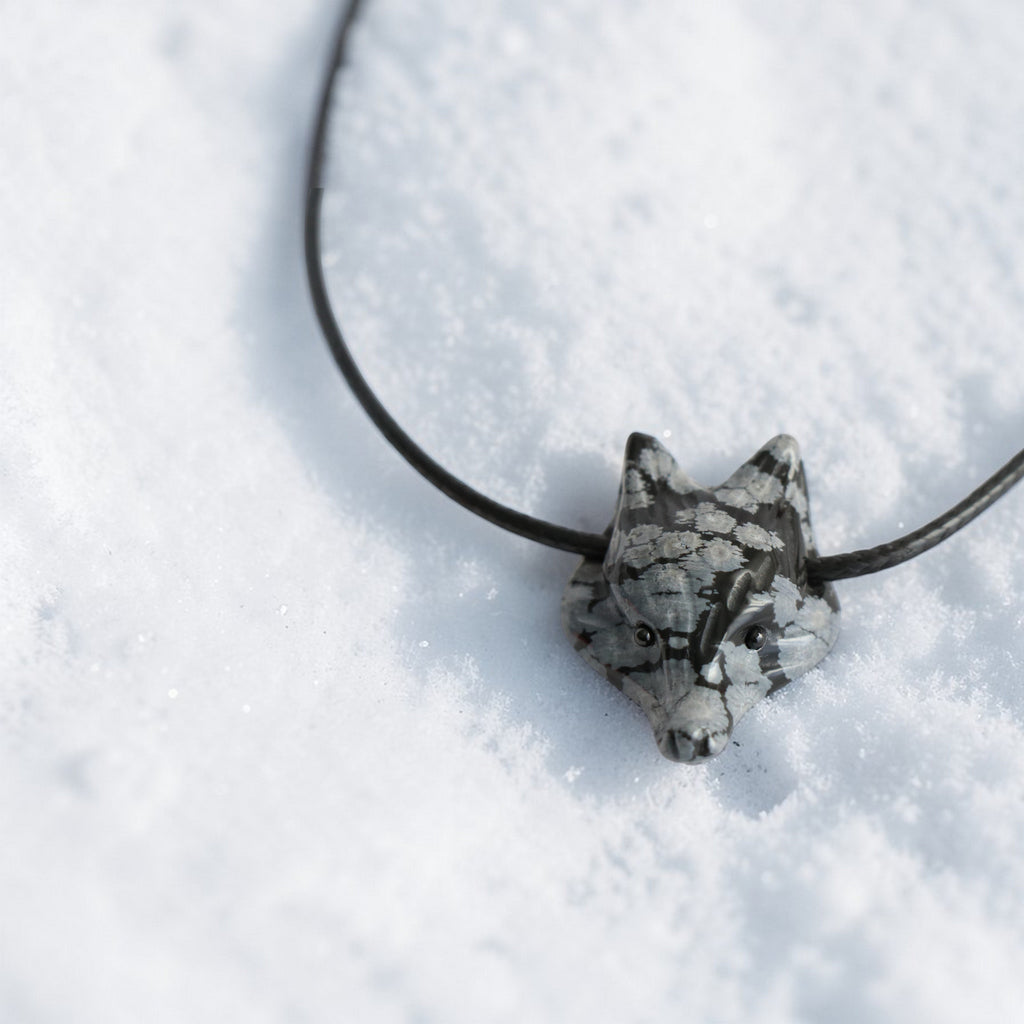 Pendentif Obsidienne Flocons de Neige - Tête de Renard