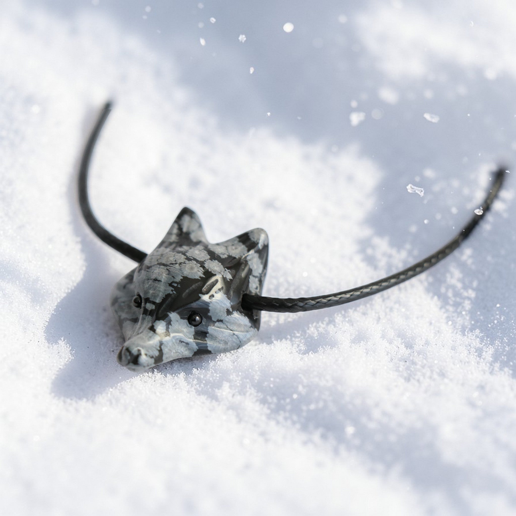 Pendentif Obsidienne Flocons de Neige - Tête de Renard