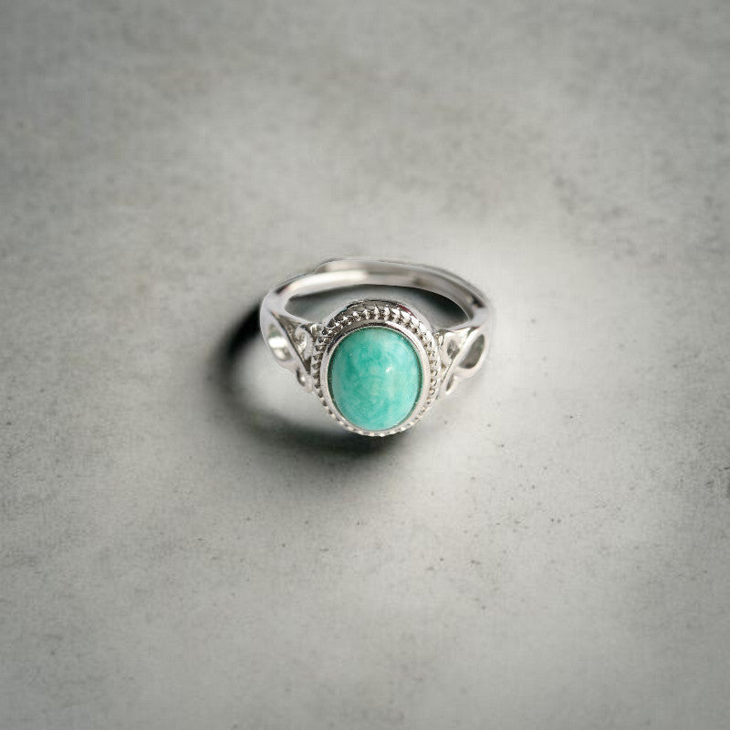 Bague Réglable en Laiton Rhodié avec Pierre Amazonite