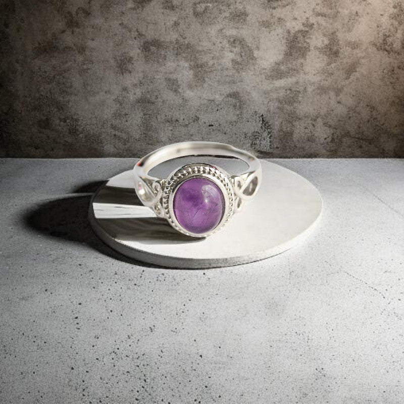 Bague Réglable en Laiton Rhodié avec Améthyste – Bijou Élégant Pierre Violette