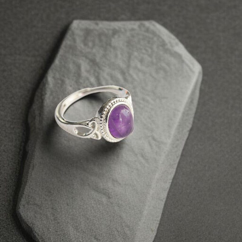 Bague Réglable en Laiton Rhodié avec Améthyste – Bijou Élégant Pierre Violette