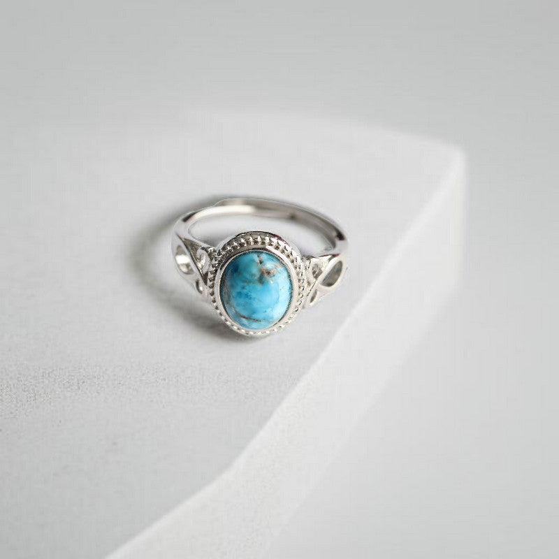 Bague Réglable en Laiton Rhodié avec Apatite Bleue – Bijou Élégant Ajustable