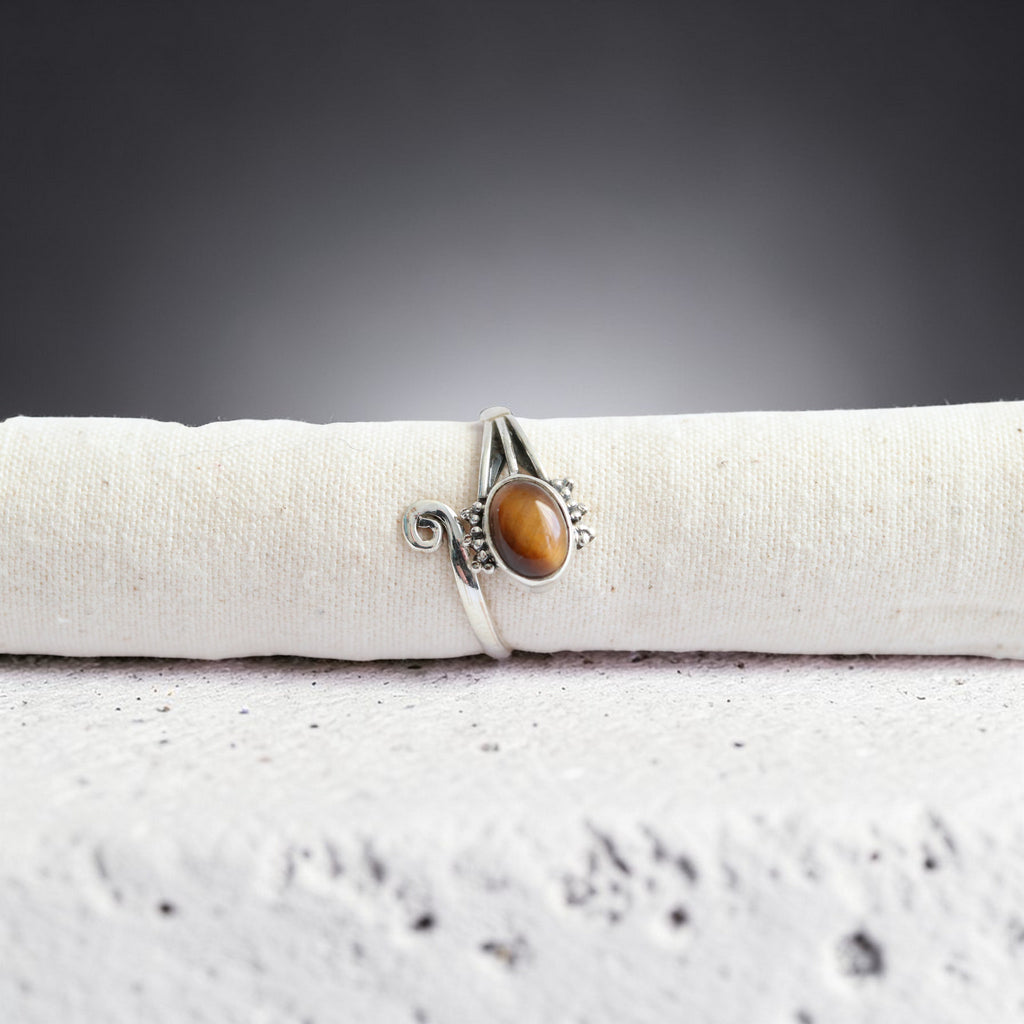 Bague Réglable en Argent 925 et Œil de Tigre – Pierre de Protection