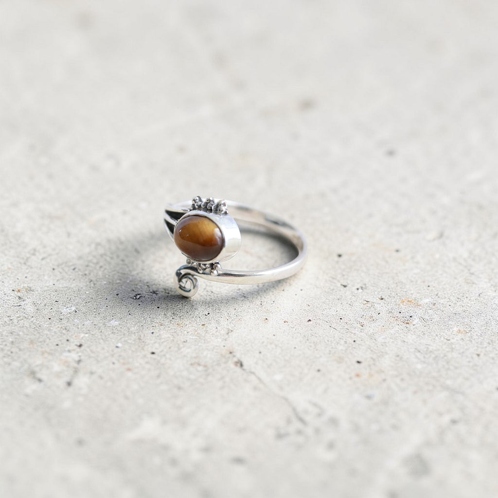 Bague Réglable en Argent 925 et Œil de Tigre – Pierre de Protection