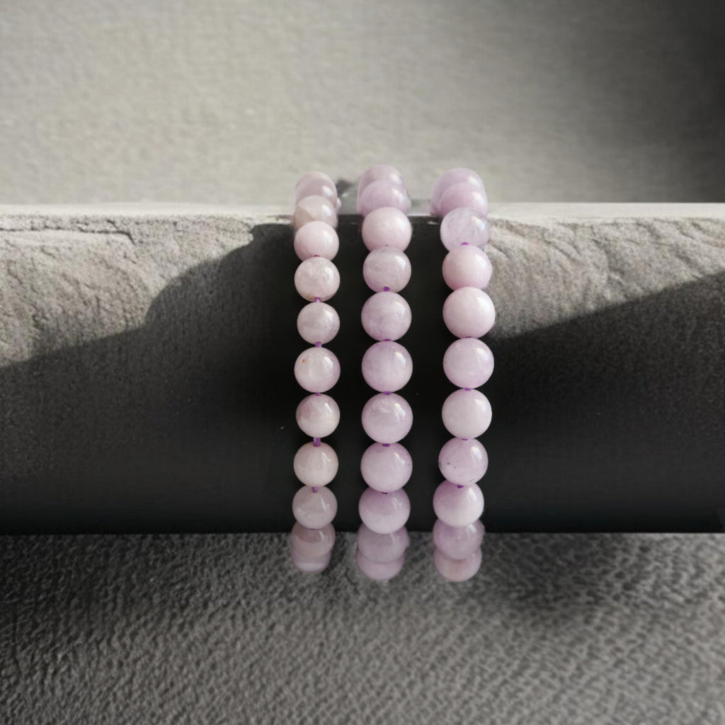 Bracelet Élastique Kunzite – Perles Rondes Pierre Rose Amour et Apaisement
