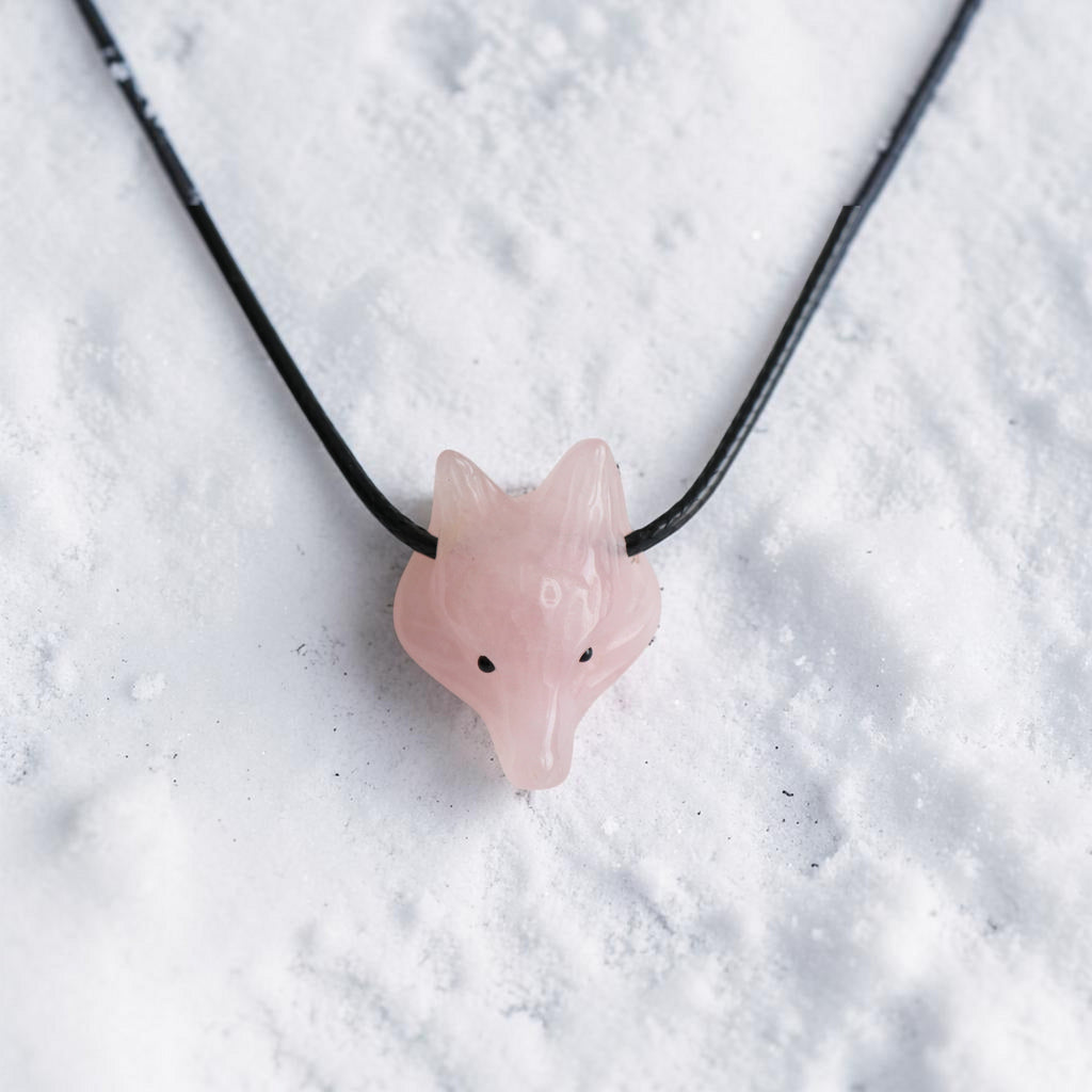 Pendentif Tête de Loup en Quartz Rose – Protection & Amour