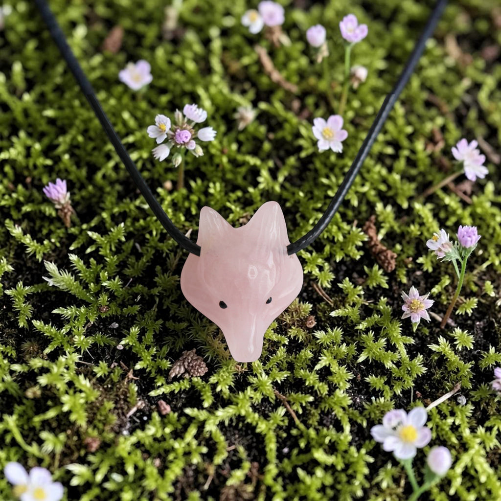 Pendentif Tête de Loup en Quartz Rose – Protection & Amour