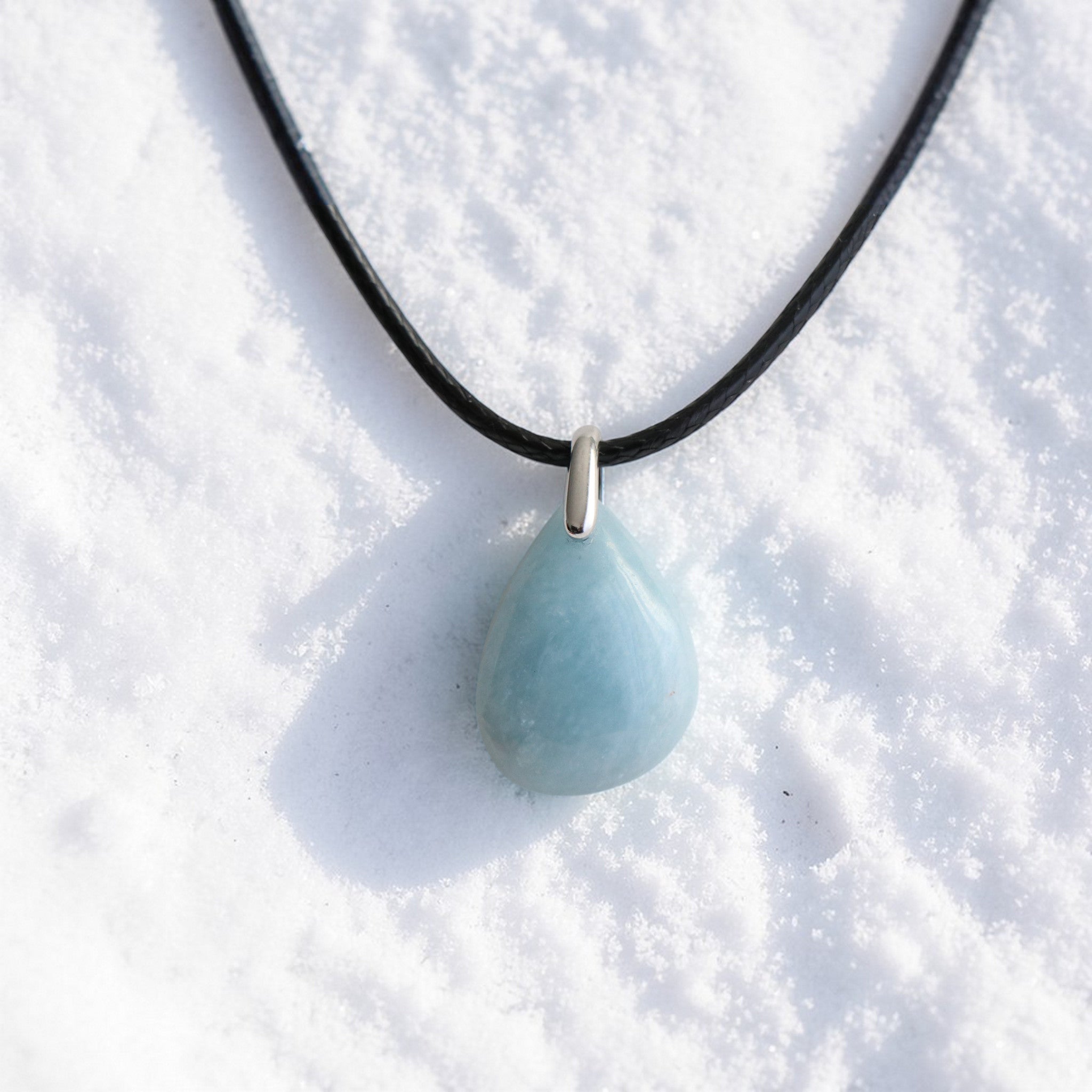 Pendentif Aigue-Marine Goutte – Cordon Noir