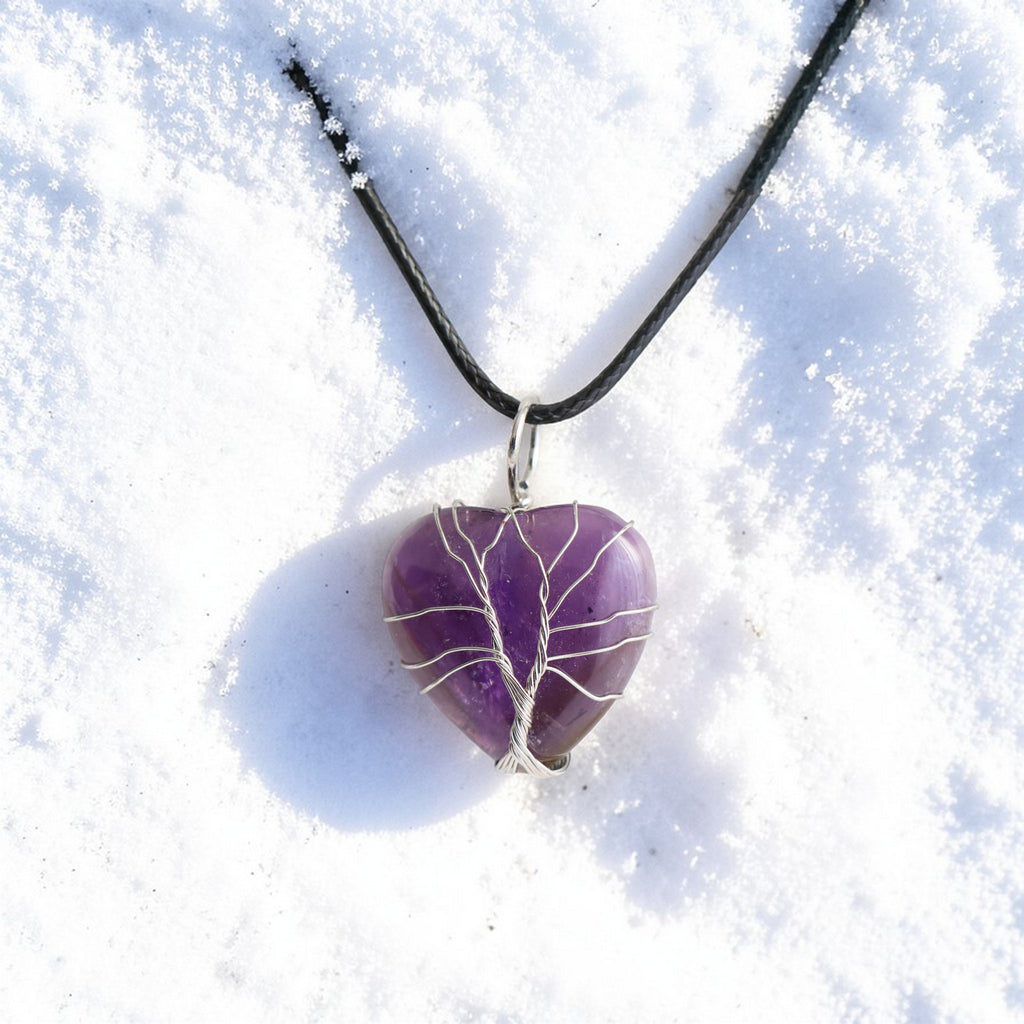 Pendentif Améthyste Cœur – Arbre de Vie en Métal