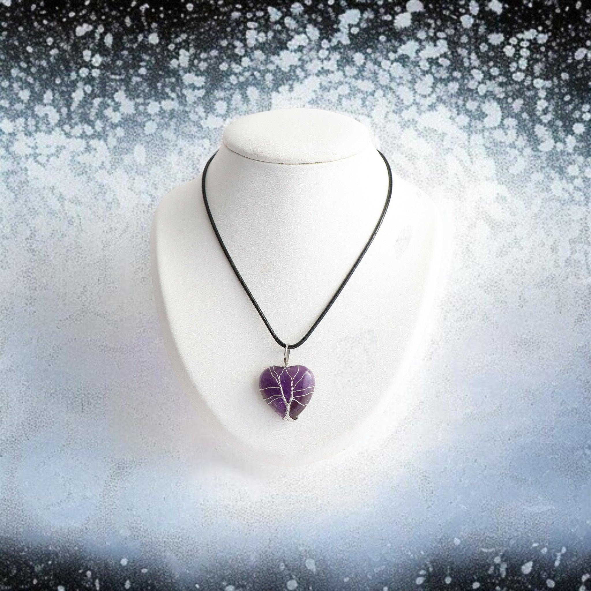 Pendentif Améthyste Cœur – Arbre de Vie en Métal