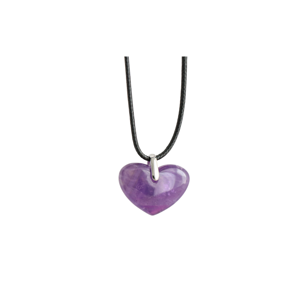 Pendentif Améthyste Cœur Naturelle avec Cordon Noir – Collier Pierre Violette Amour & Sérénité