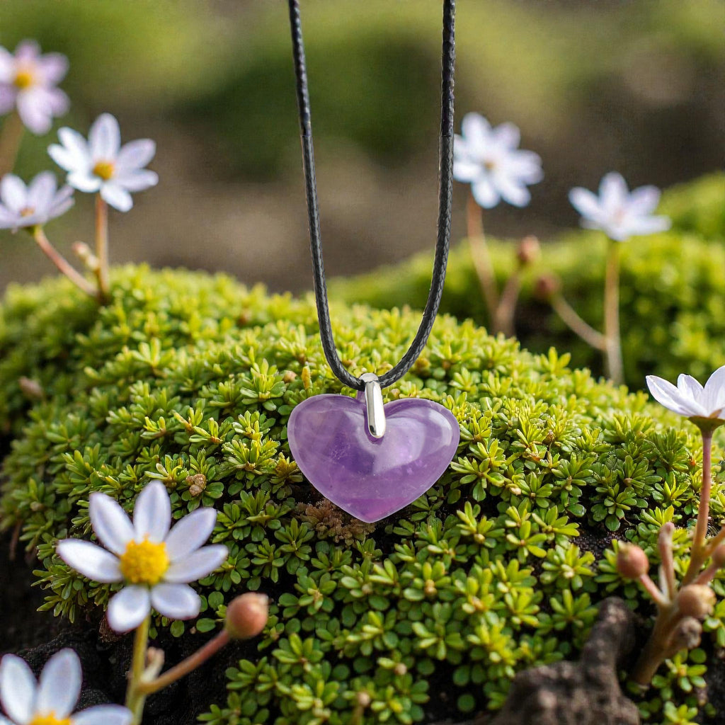 Pendentif Améthyste Cœur Naturelle avec Cordon Noir – Collier Pierre Violette Amour & Sérénité