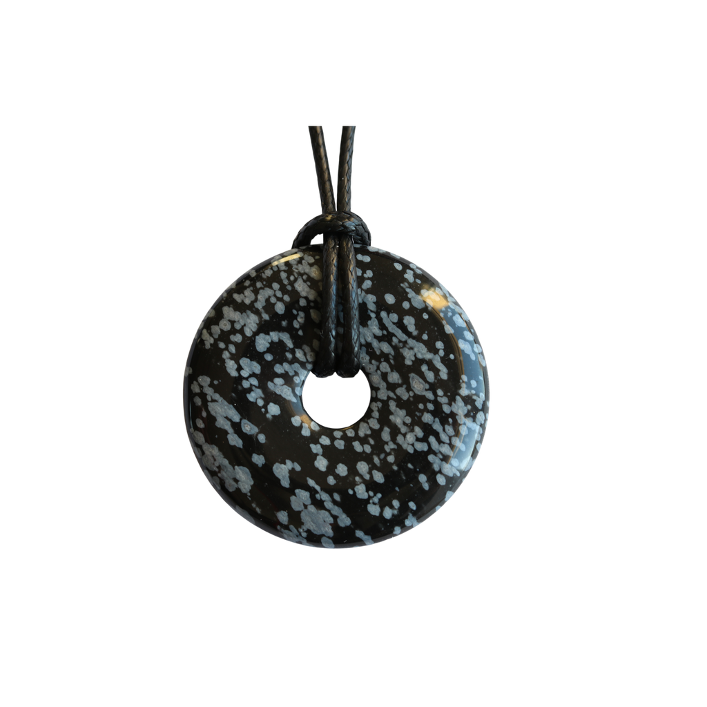 Pendentif Grand Donut Obsidienne Flocons de Neige – Pierre de Protection Ancrage
