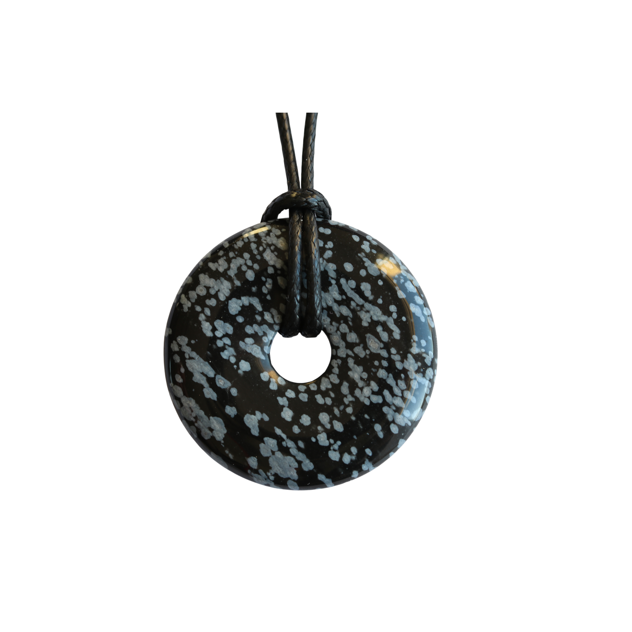 Pendentif Grand Donut Obsidienne Flocons de Neige – Pierre de Protection Ancrage