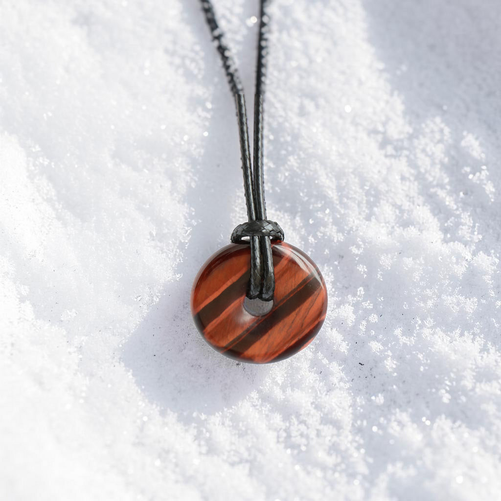 Pendentif Donut en Œil de Taureau avec Cordon Noir – Force & Protection