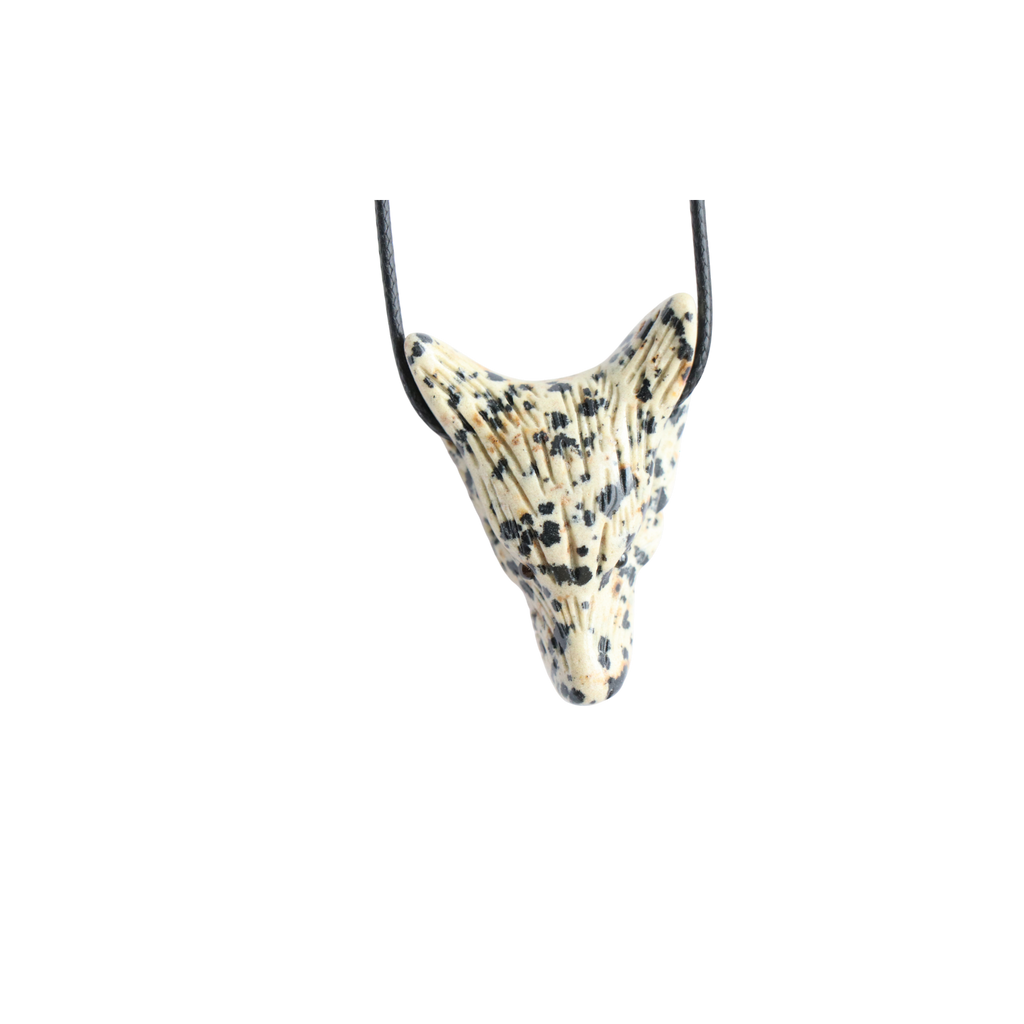 Pendentif Jaspe Dalmatien Tête de Loup – Collier Pierre Protection & Instinct