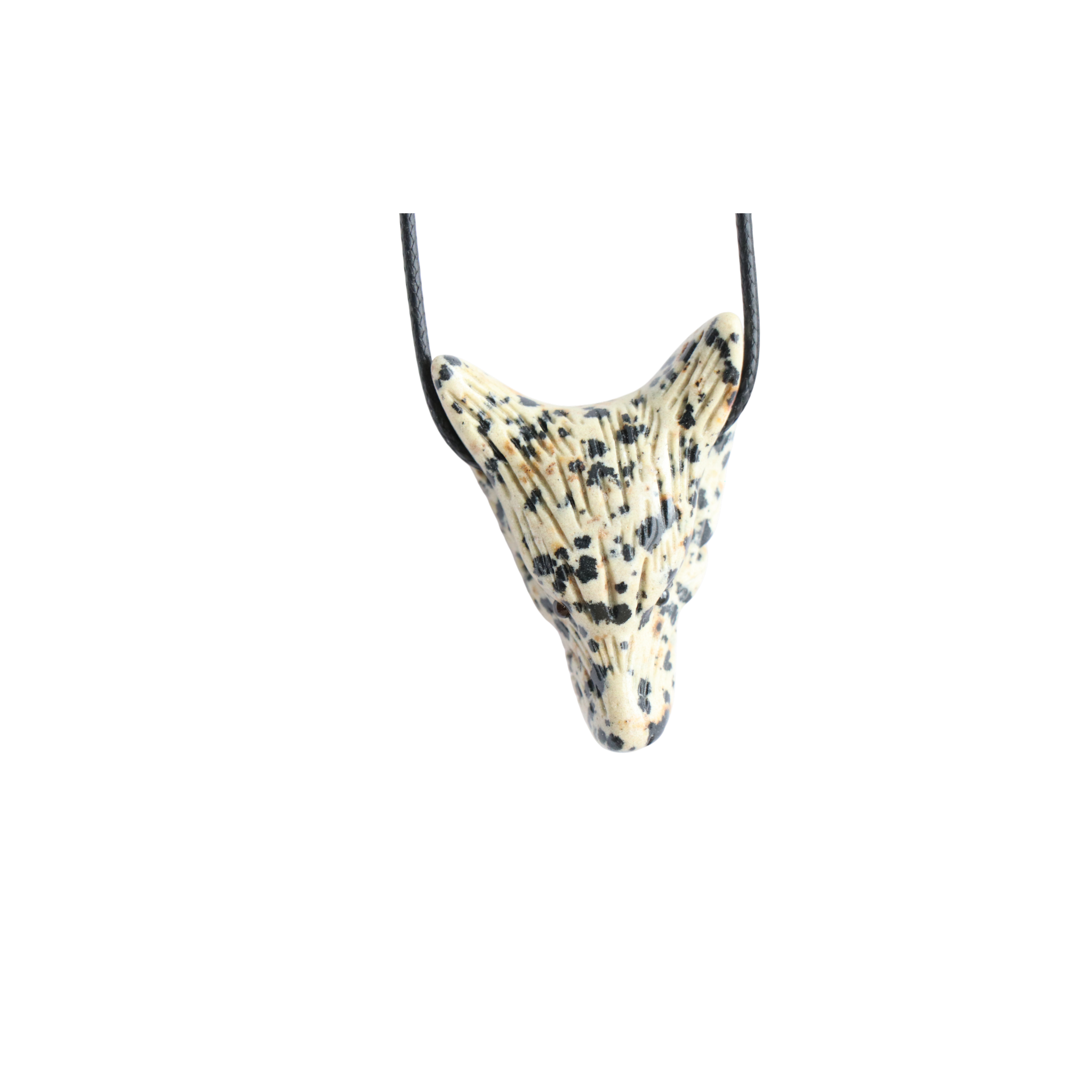 Pendentif Jaspe Dalmatien Tête de Loup – Collier Pierre Protection & Instinct