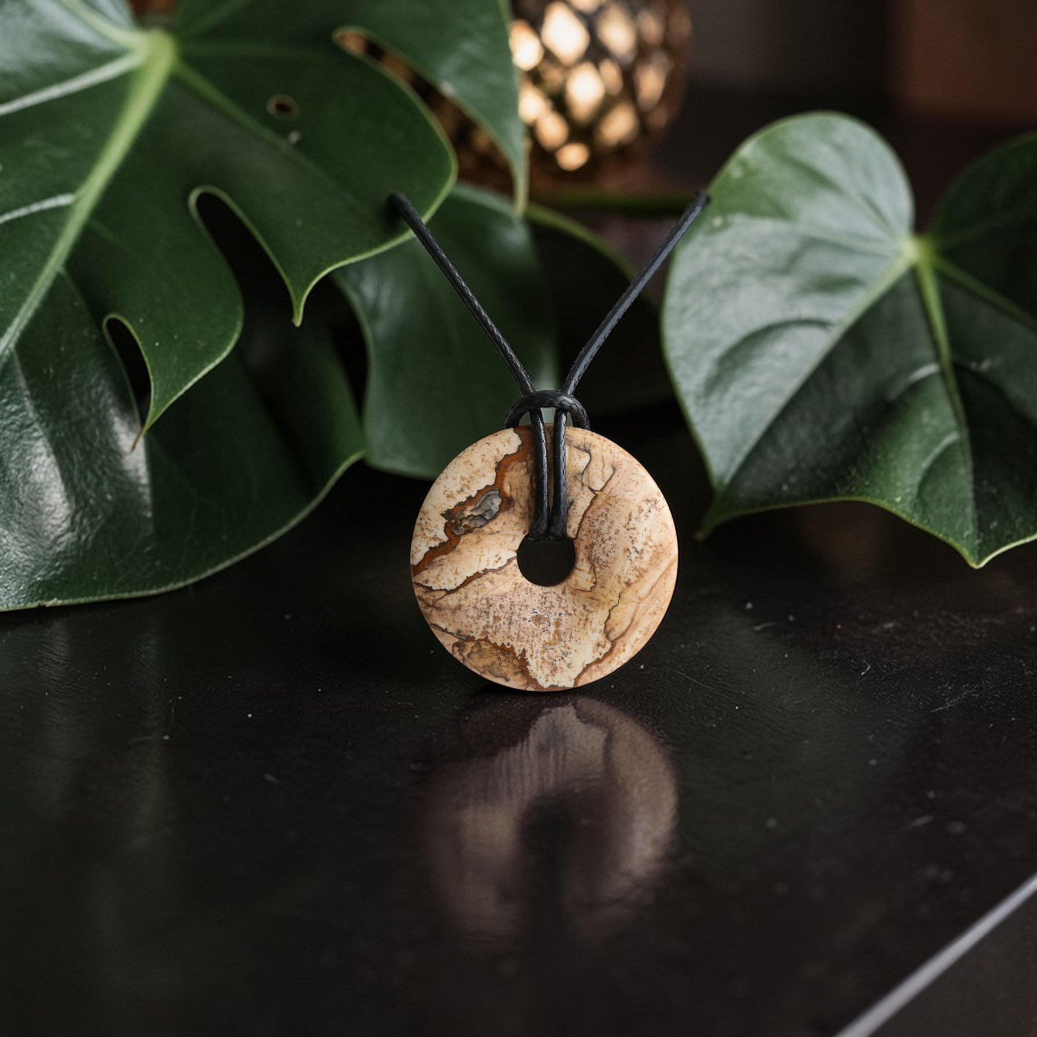 Pendentif Jaspe Paysage Donut - Pierre Forme Ronde