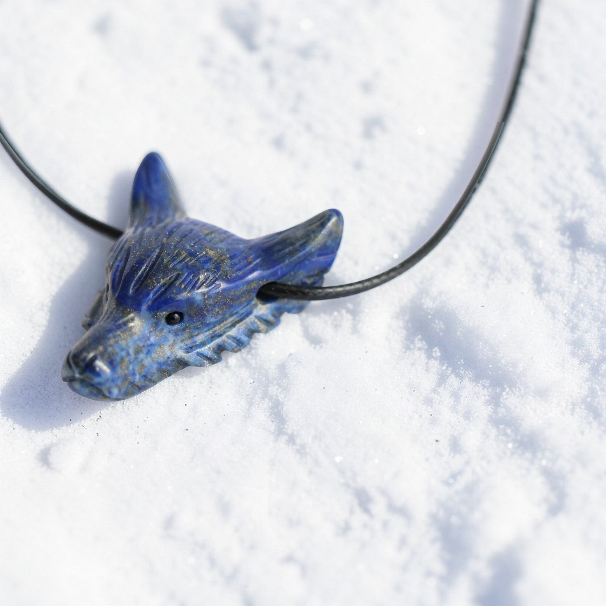 Pendentif Tête de Loup Lapis Lazuli – Collier Pierre avec Cordon Noir
