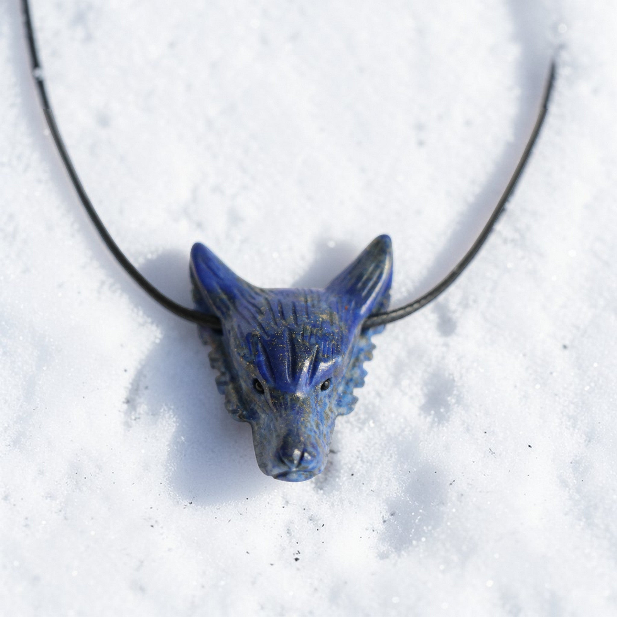 Pendentif Tête de Loup Lapis Lazuli – Collier Pierre avec Cordon Noir