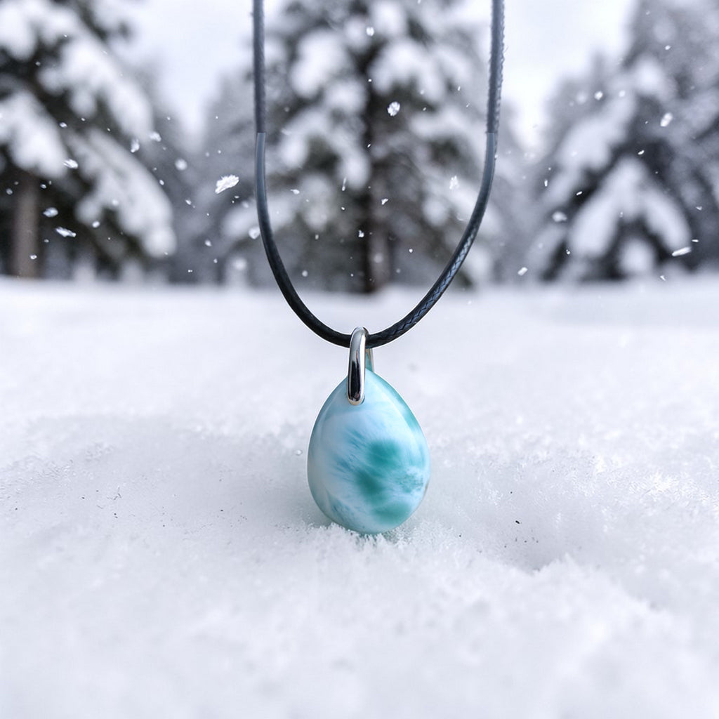 Pendentif Larimar Goutte avec Cordon Noir