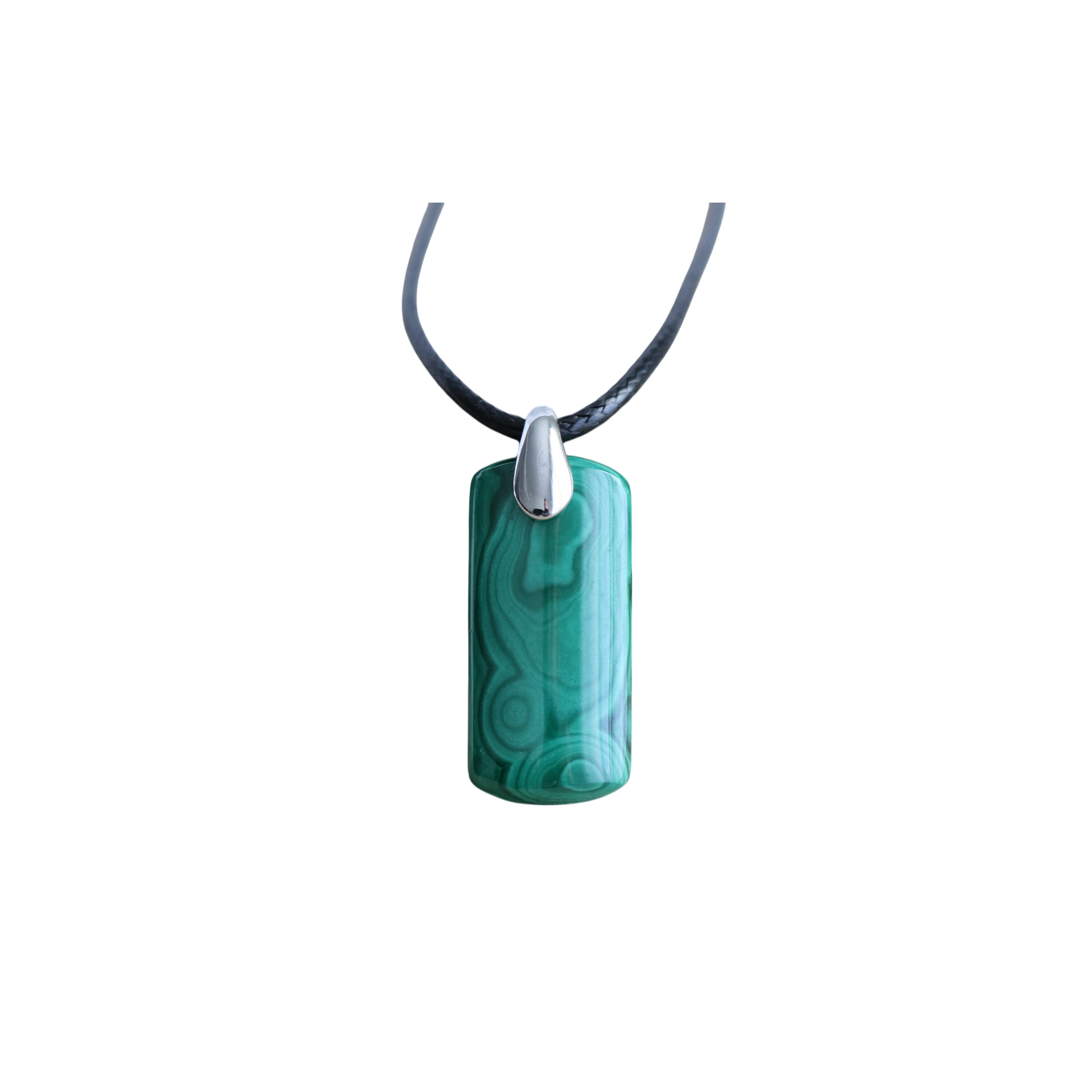 Pendentif Malachite Rectangle avec Cordon Noir
