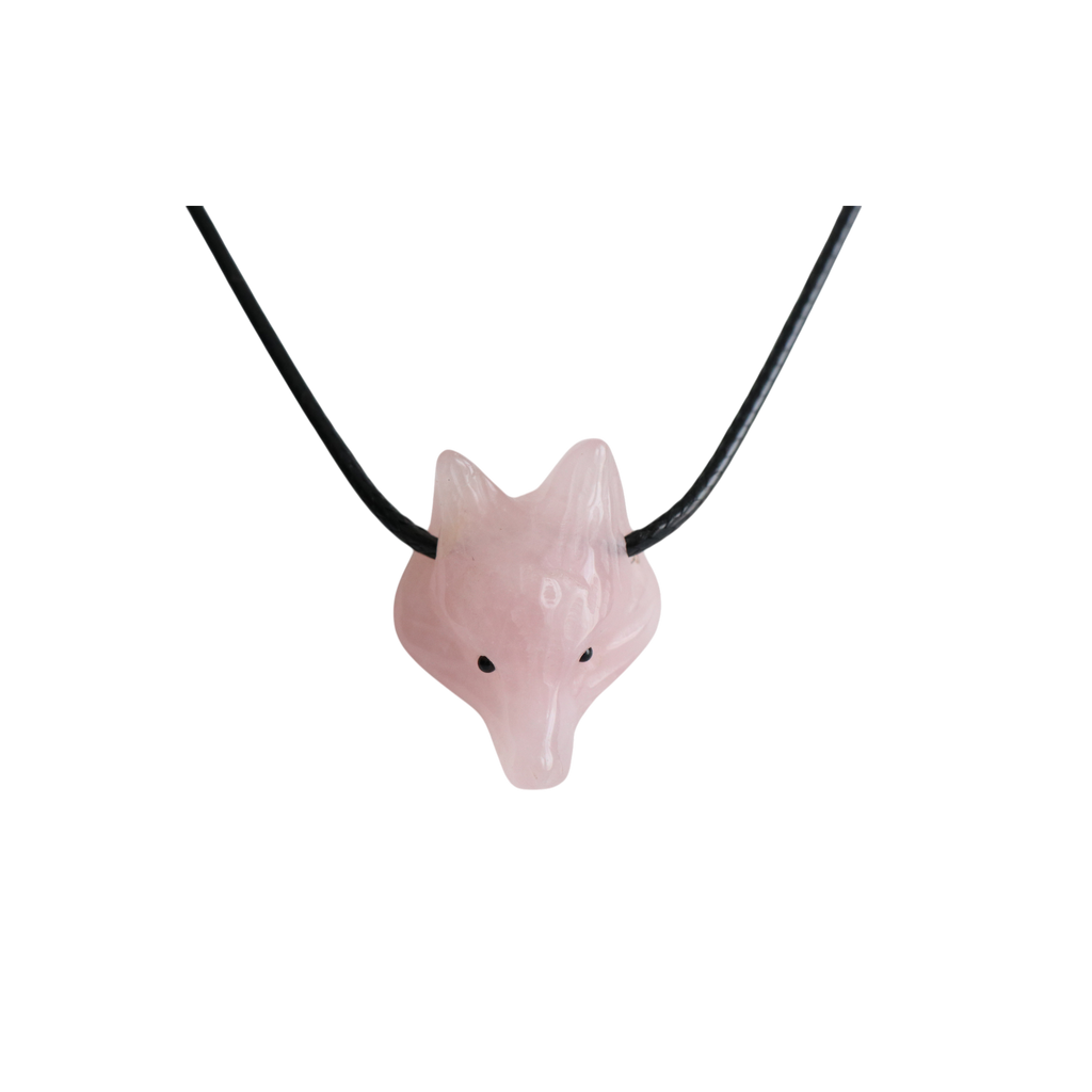 Pendentif Tête de Loup en Quartz Rose – Protection & Amour