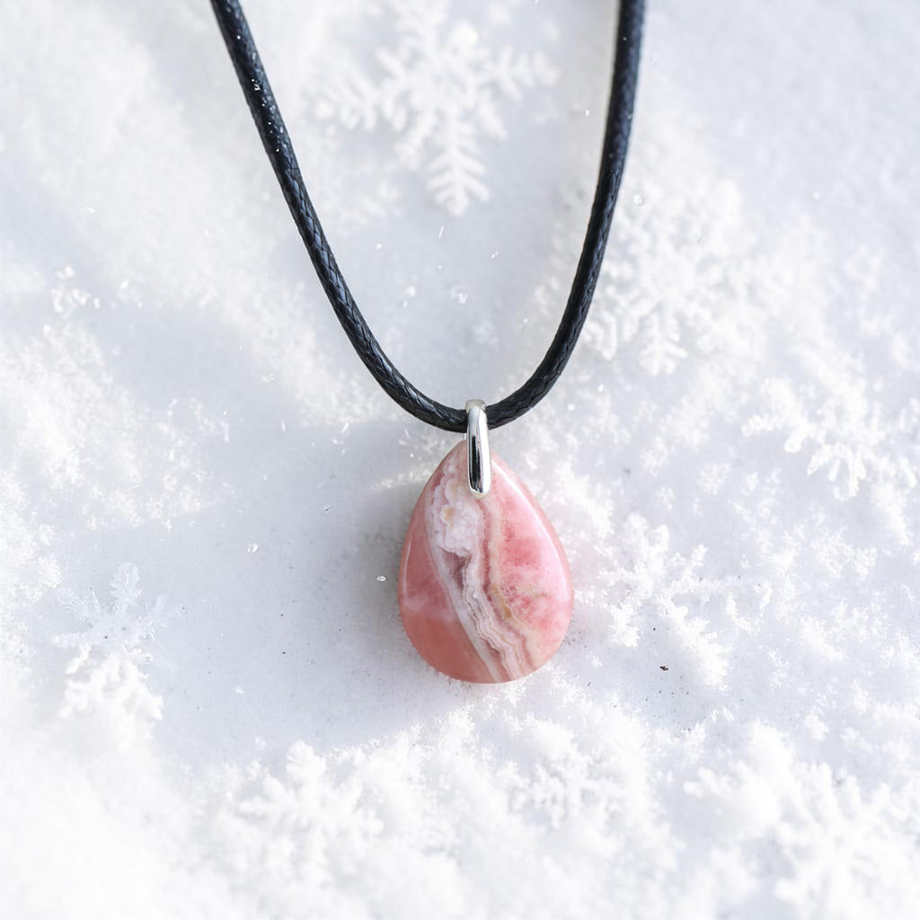 Pendentif en Rhodochrosite avec Cordon Noir – Amour & Émotions