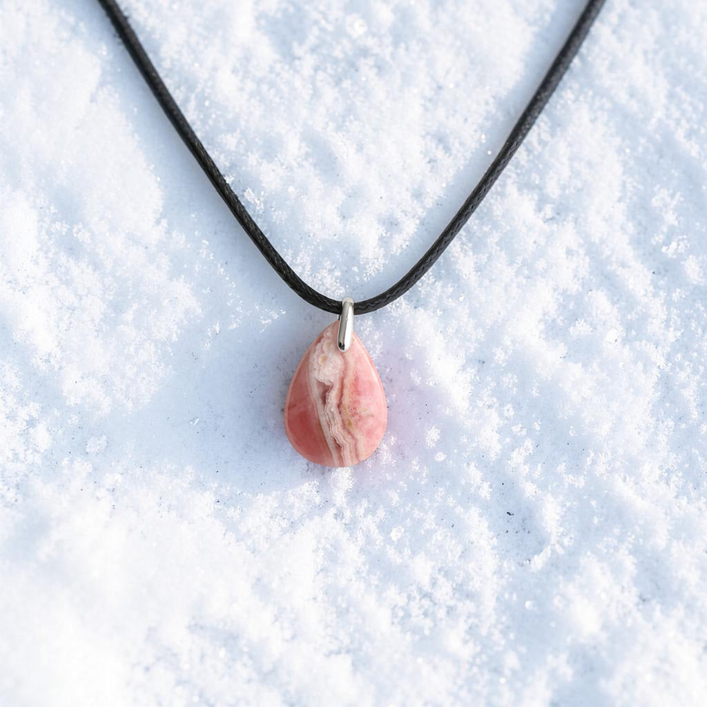 Pendentif en Rhodochrosite avec Cordon Noir – Amour & Émotions