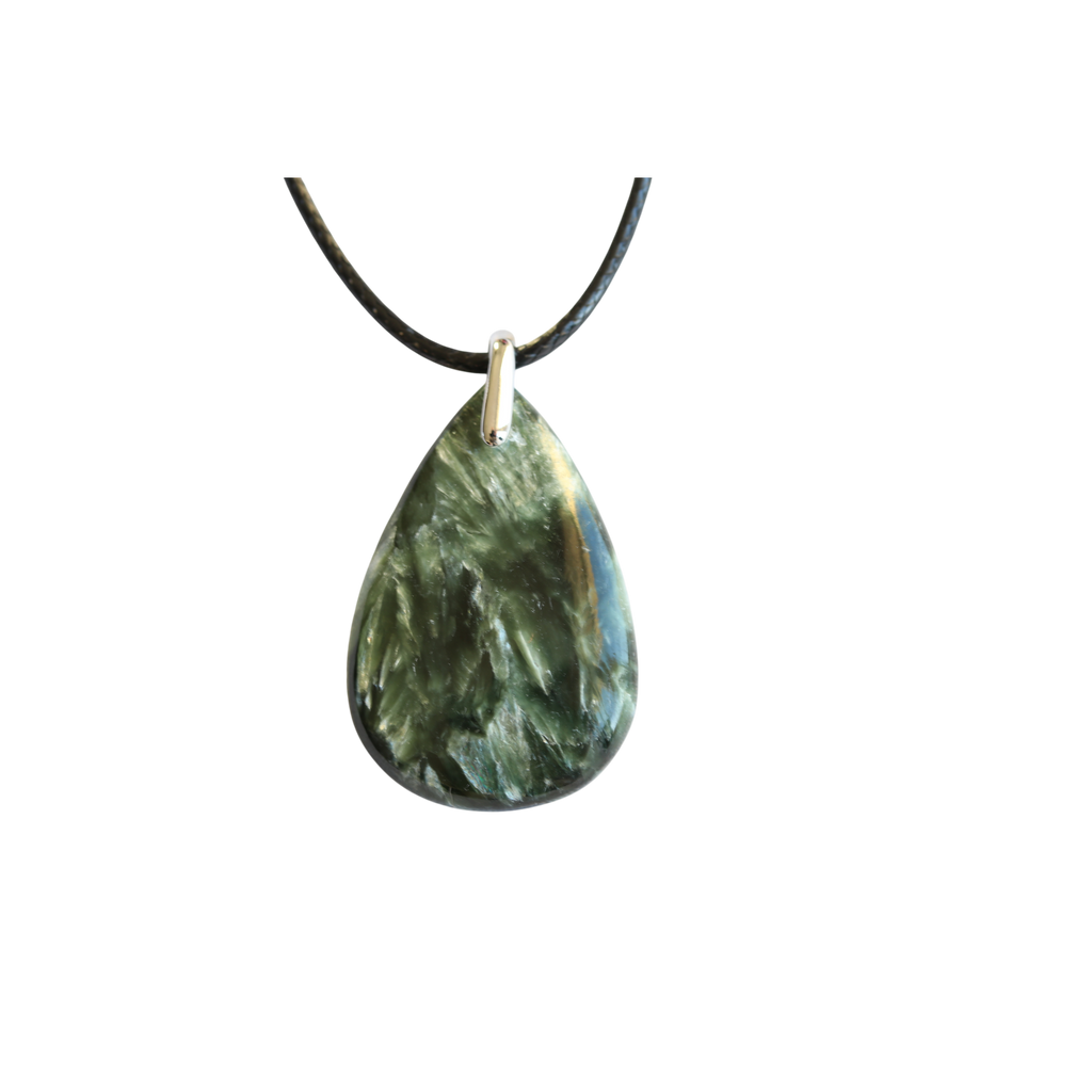 Pendentif Seraphinite Goutte – Collier pierre Verte Spirituelle et Apaisante