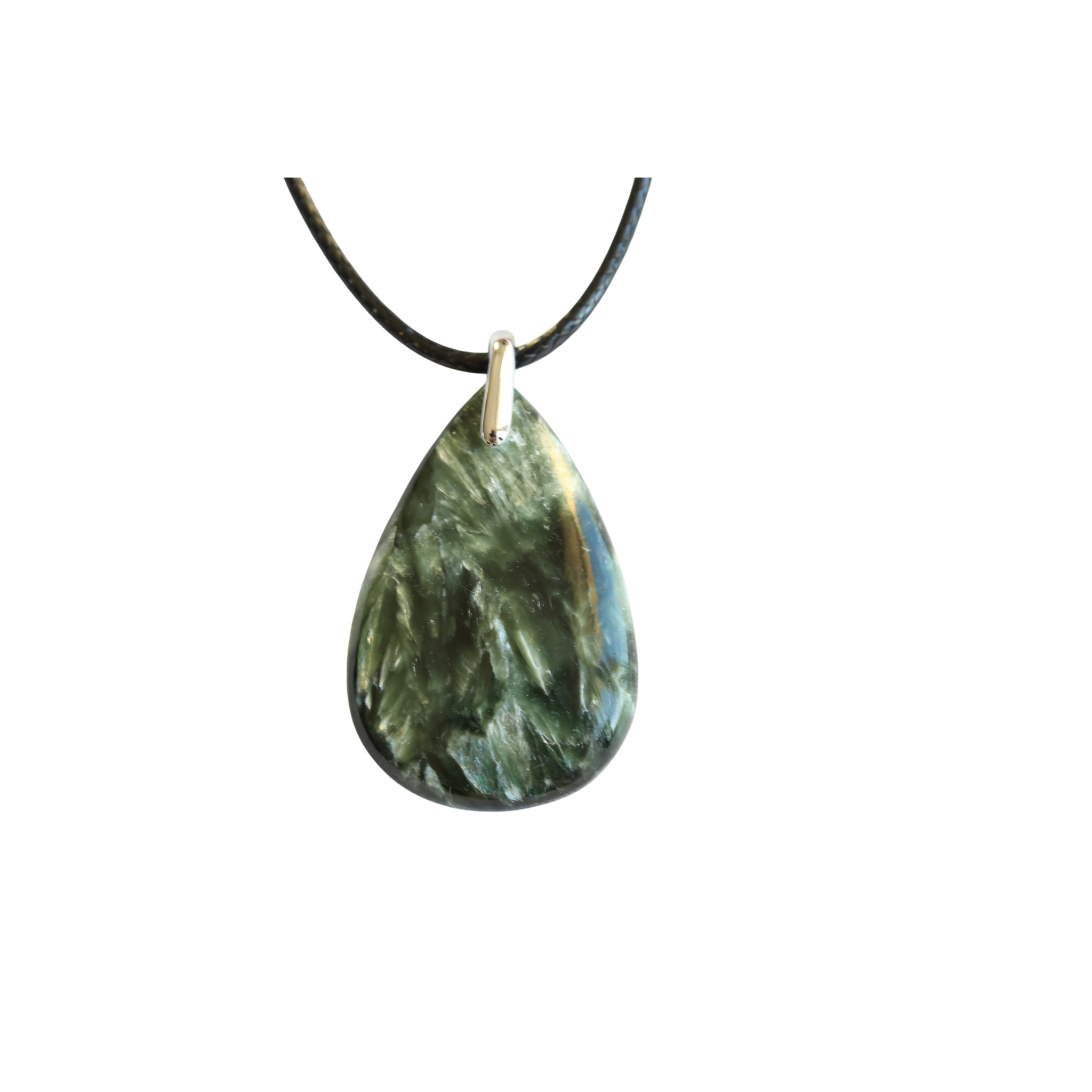Pendentif Seraphinite Goutte – Collier pierre Verte Spirituelle et Apaisante