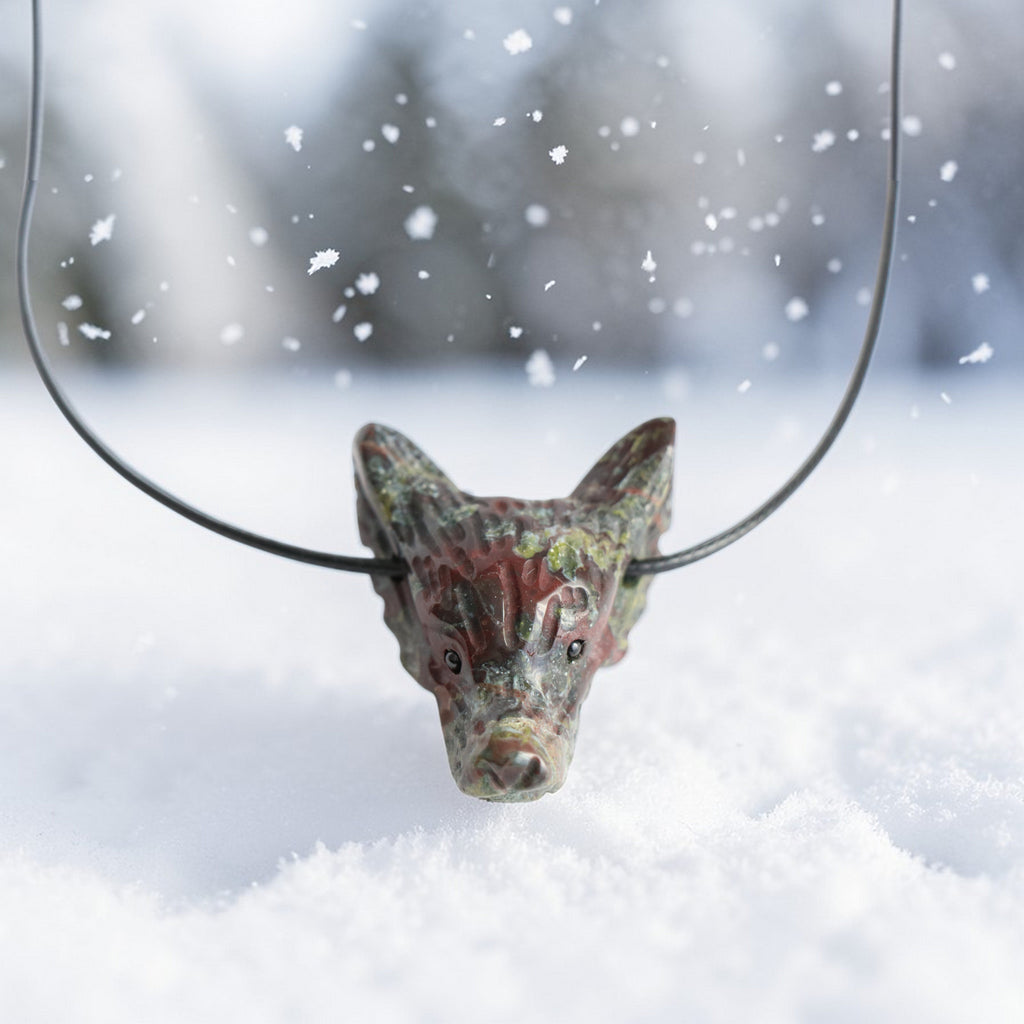 Pendentif Tête de Loup Jaspe Sang de Dragon – Collier Pierre