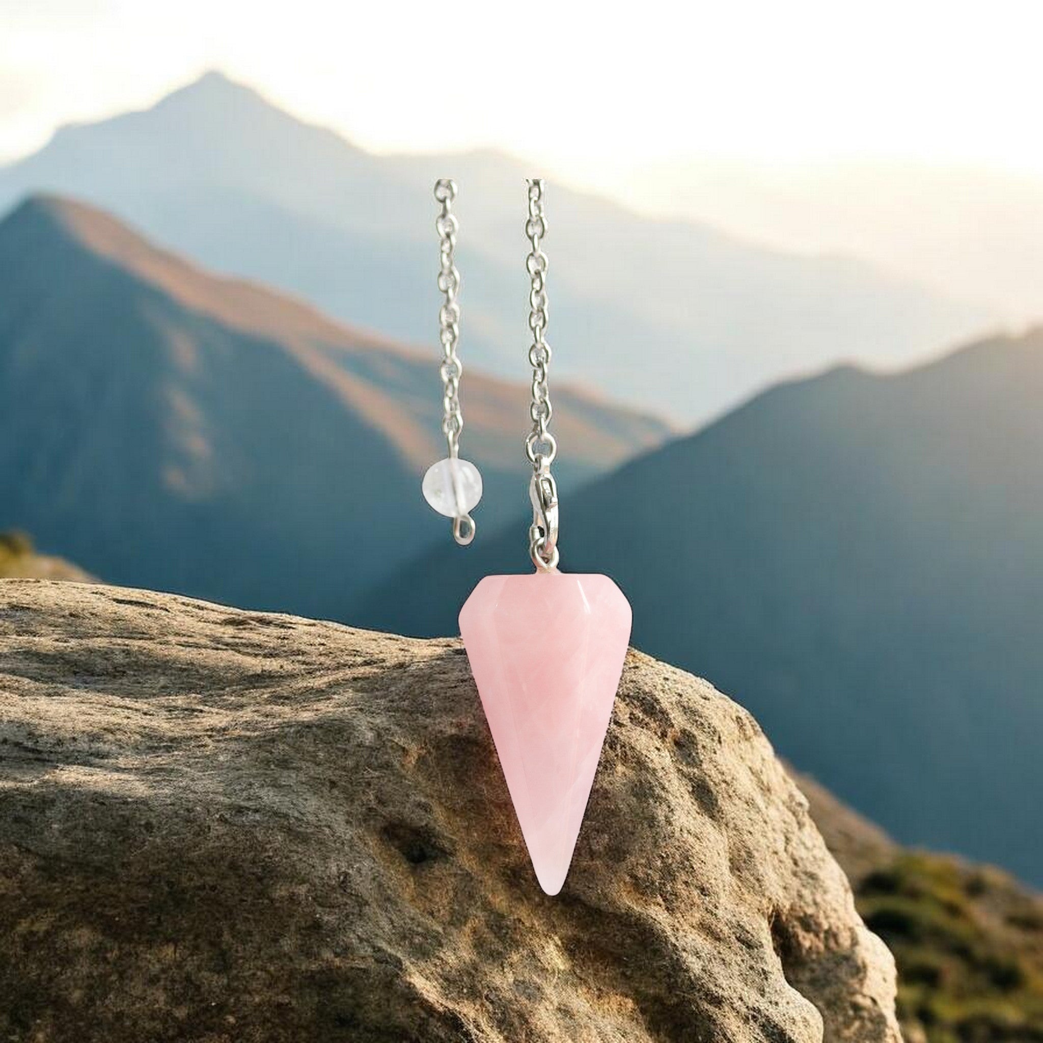 Pendule Hexagonal en Quartz Rose – Pendule Divinatoire radiesthésie